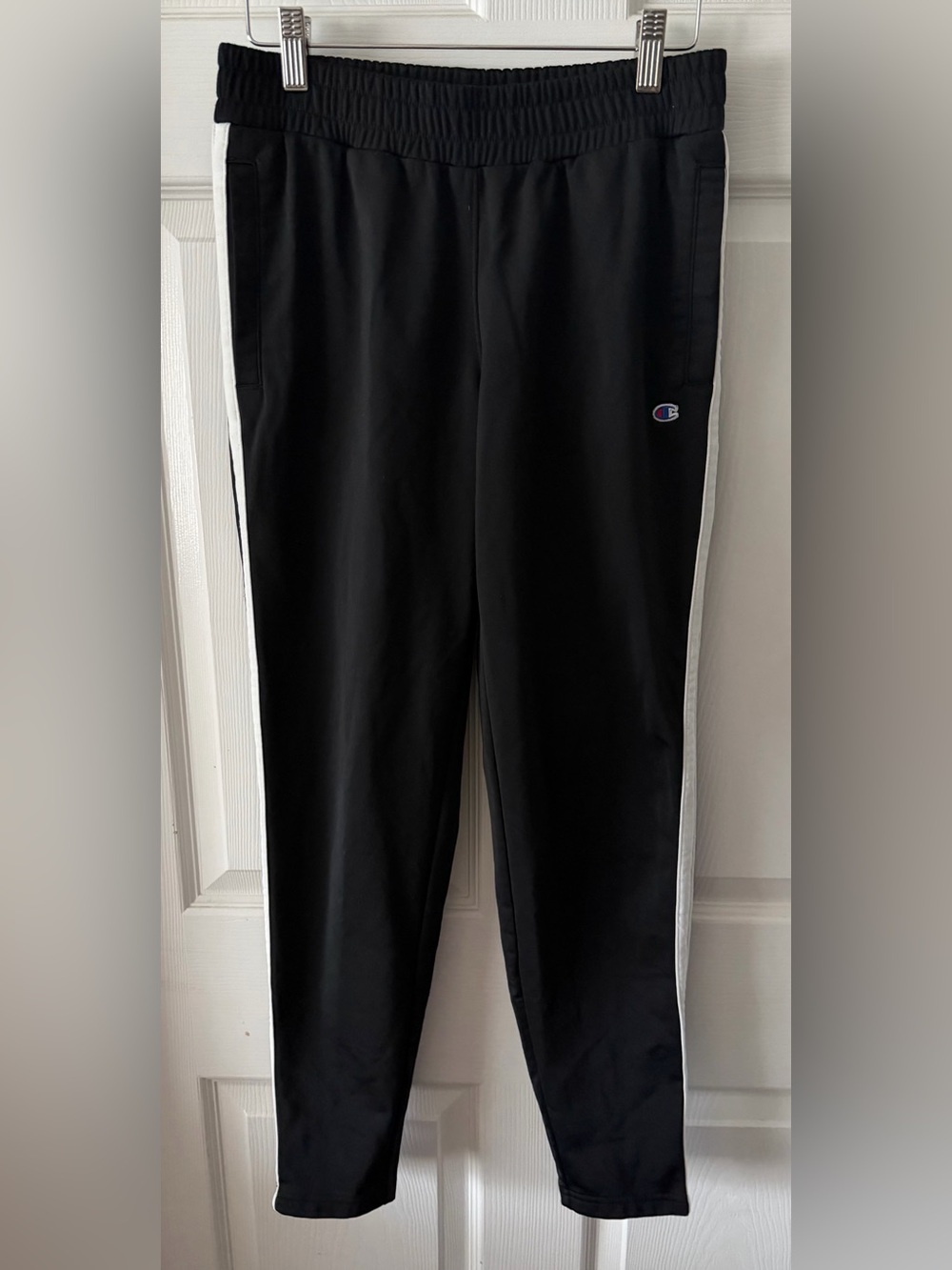 Champion Black Joggers with White Side Stripes